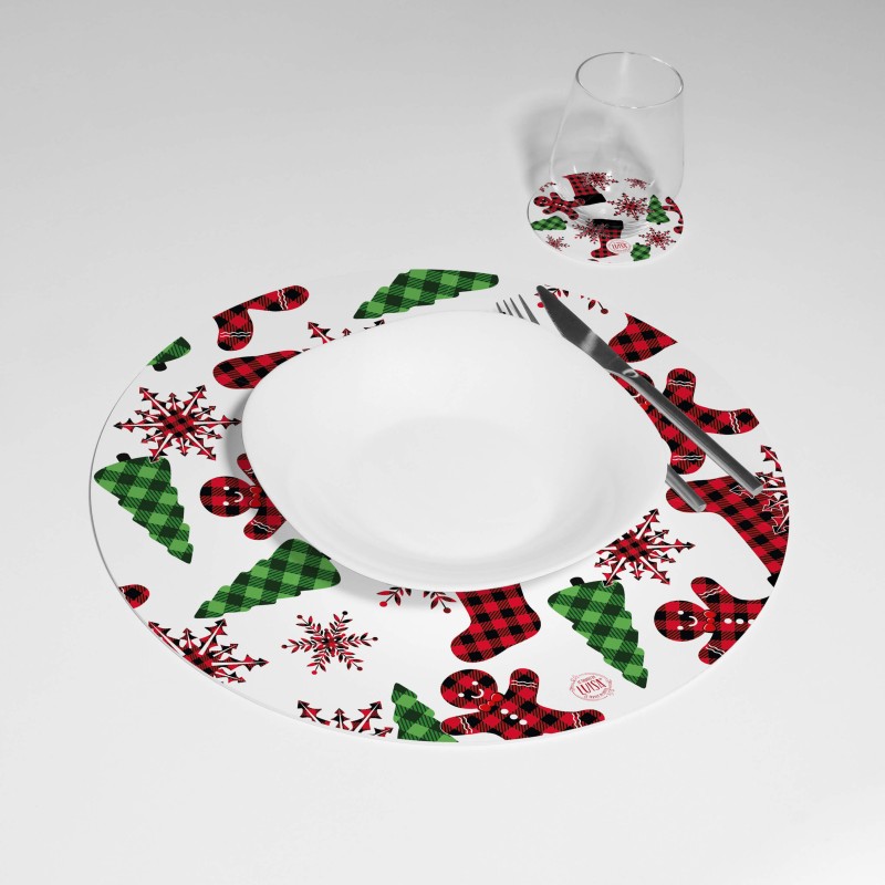 Kit 6 sottopiatti e 6 sottobicchieri “Simboli natalizi”, Collezione Kit sottopiatti con sottobicchieri - Le Tavole di Luisa