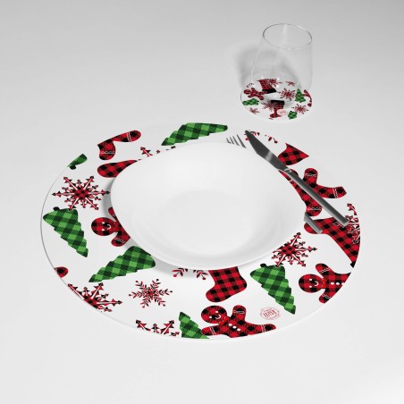 Kit 6 sottopiatti e 6 sottobicchieri “Simboli natalizi”, Collezione Kit sottopiatti con sottobicchieri - Le Tavole di Luisa