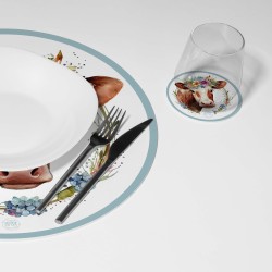 Kit 6 sottopiatti e 6 sottobicchieri "Mucca e Fiori", Collezione Kit sottopiatti con sottobicchieri - Le Tavole di Luisa