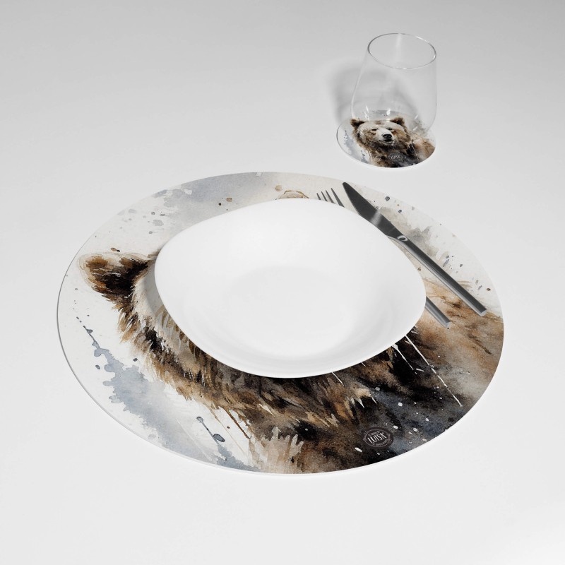 Kit 6 sottopiatti e 6 sottobicchieri "Orso Bruno", Collezione Kit sottopiatti con sottobicchieri - Le Tavole di Luisa