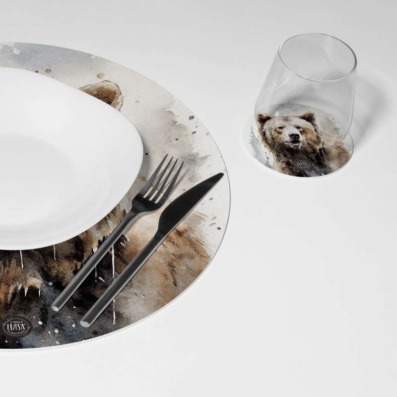 Kit 6 sottopiatti e 6 sottobicchieri "Orso Bruno", Collezione Kit sottopiatti con sottobicchieri - Le Tavole di Luisa