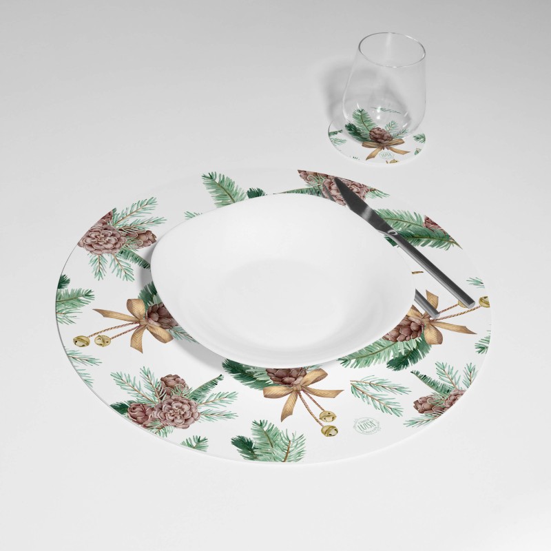 Kit 6 sottopiatti e 6 sottobicchieri “Rametti e Campanelli”, Collezione Kit sottopiatti con sottobicchieri - Le Tavole di