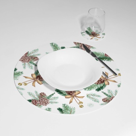 Kit 6 sottopiatti e 6 sottobicchieri “Rametti e Campanelli”, Collezione Kit sottopiatti con sottobicchieri - Le Tavole di