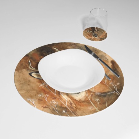 Kit 6 sottopiatti e 6 sottobicchieri “Ritratto di Cervo”, Collezione Kit sottopiatti con sottobicchieri - Le Tavole di Luisa