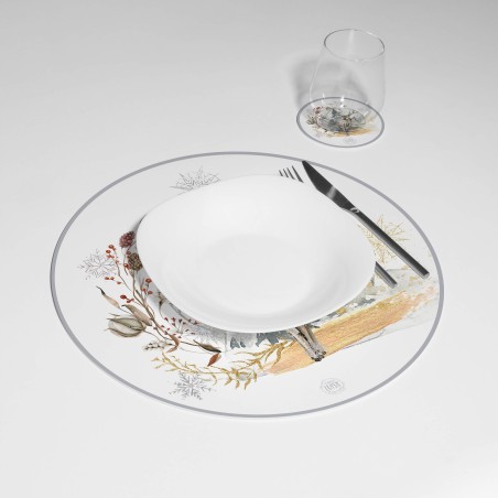 Kit 6 sottopiatti e 6 sottobicchieri "Cervo in inverno", Collezione Kit sottopiatti con sottobicchieri - Le Tavole di Luisa