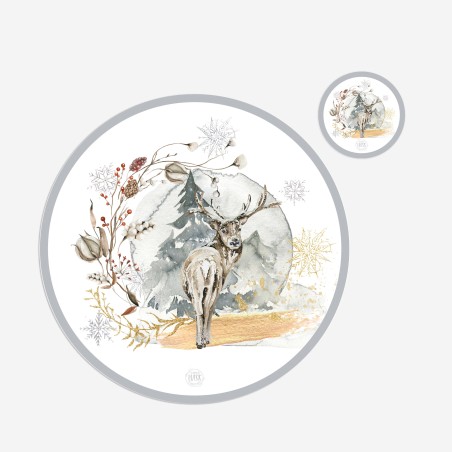 Kit 6 sottopiatti e 6 sottobicchieri "Cervo in inverno", Collezione Kit sottopiatti con sottobicchieri - Le Tavole di Luisa