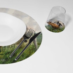 Kit 6 sottopiatti e 6 sottobicchieri “Mucche montane”, Collezione Kit sottopiatti con sottobicchieri - Le Tavole di Luisa