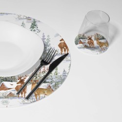 Kit 6 sottopiatti e 6 sottobicchieri “Acquerello Renne”, Collezione Kit sottopiatti con sottobicchieri - Le Tavole di Luisa