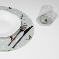 Kit 6 sottopiatti e 6 sottobicchieri “Sciatori nella Neve”, Collezione Kit sottopiatti con sottobicchieri - Le Tavole di