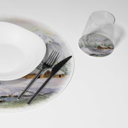 Kit 6 sottopiatti e 6 sottobicchieri “Montagne innevate”, Collezione Kit sottopiatti con sottobicchieri - Le Tavole di Luisa