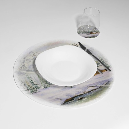 Kit 6 sottopiatti e 6 sottobicchieri “Montagne innevate”, Collezione Kit sottopiatti con sottobicchieri - Le Tavole di Luisa