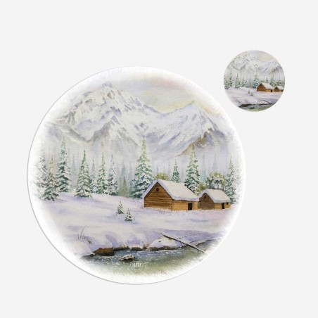 Kit 6 sottopiatti e 6 sottobicchieri “Montagne innevate”, Collezione Kit sottopiatti con sottobicchieri - Le Tavole di Luisa