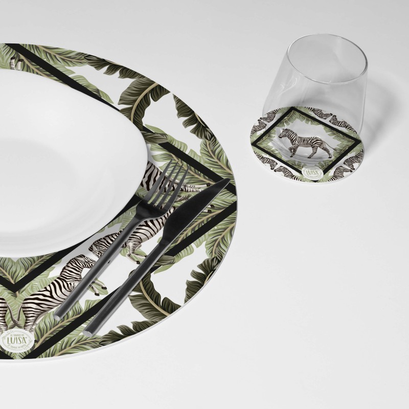 Kit 6 sottopiatti e 6 sottobicchieri “Zebre”, Collezione Kit sottopiatti con sottobicchieri - Le Tavole di Luisa