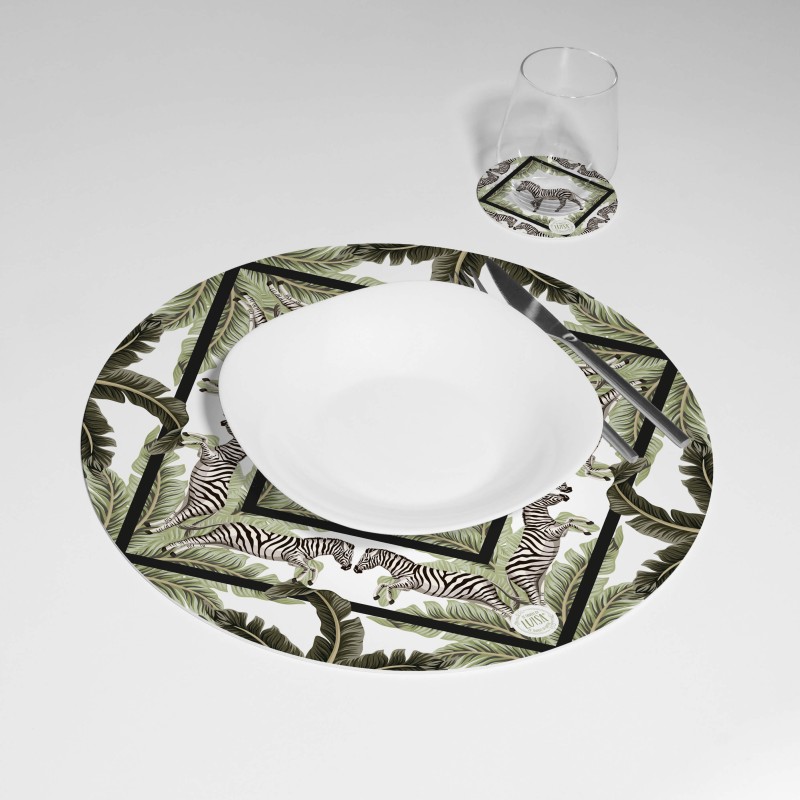 Kit 6 sottopiatti e 6 sottobicchieri “Zebre”, Collezione Kit sottopiatti con sottobicchieri - Le Tavole di Luisa