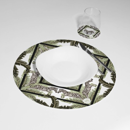 Kit 6 sottopiatti e 6 sottobicchieri “Zebre”, Collezione Kit sottopiatti con sottobicchieri - Le Tavole di Luisa
