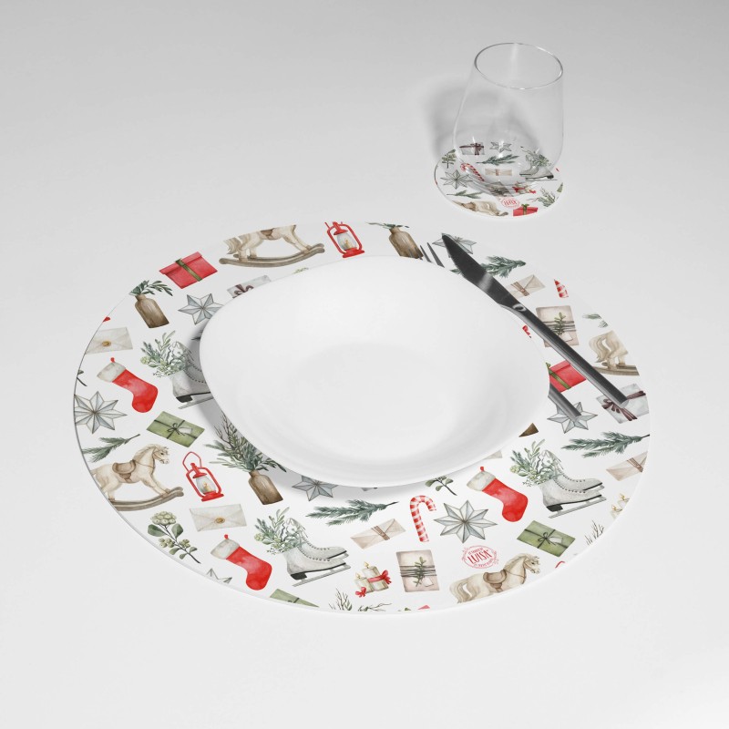 Kit 6 sottopiatti e 6 sottobicchieri “Natale Illustrato Mini”, Collezione Kit sottopiatti con sottobicchieri - Le Tavole di
