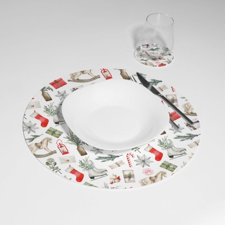 Kit 6 sottopiatti e 6 sottobicchieri “Natale Illustrato Mini”, Collezione Kit sottopiatti con sottobicchieri - Le Tavole di