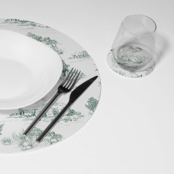 Kit 6 sottopiatti e 6 sottobicchieri “Toile di Jouy campagnolo verde”, Collezione Kit sottopiatti con sottobicchieri - Le