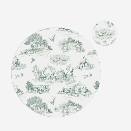 Kit 6 sottopiatti e 6 sottobicchieri “Toile di Jouy campagnolo verde”, Collezione Kit sottopiatti con sottobicchieri - Le
