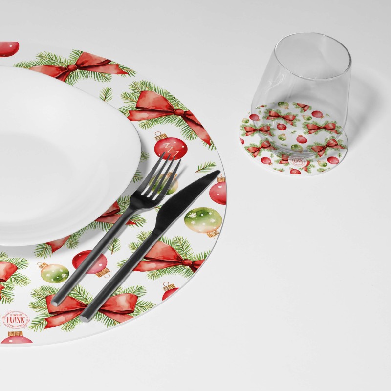 Kit 6 sottopiatti e 6 sottobicchieri "Allegria natalizia", Collezione Kit sottopiatti con sottobicchieri - Le Tavole di Luisa