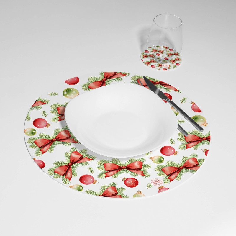 Kit 6 sottopiatti e 6 sottobicchieri "Allegria natalizia", Collezione Kit sottopiatti con sottobicchieri - Le Tavole di Luisa