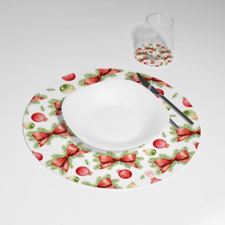 Kit 6 sottopiatti e 6 sottobicchieri "Allegria natalizia", Collezione Kit sottopiatti con sottobicchieri - Le Tavole di Luisa