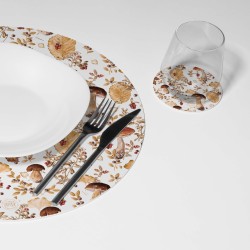 Kit 6 sottopiatti e 6 sottobicchieri "Funghi autunnali", Collezione Kit sottopiatti con sottobicchieri - Le Tavole di Luisa