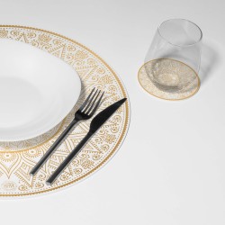 Kit 6 sottopiatti e 6 sottobicchieri “Ricamo dorato”, Collezione Kit sottopiatti con sottobicchieri - Le Tavole di Luisa