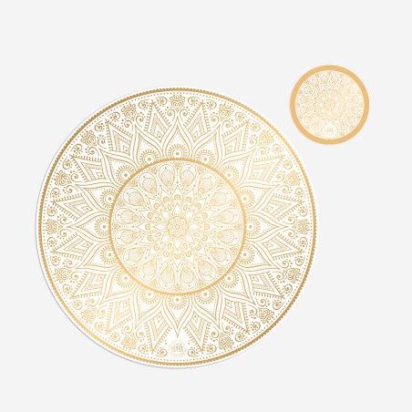 Kit 6 sottopiatti e 6 sottobicchieri “Ricamo dorato”, Collezione Kit sottopiatti con sottobicchieri - Le Tavole di Luisa