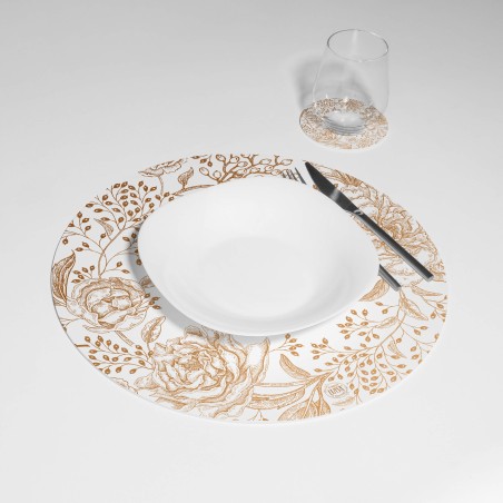 Kit 6 sottopiatti e 6 sottobicchieri “Romanticismo Floreale”, Collezione Kit sottopiatti con sottobicchieri - Le Tavole di