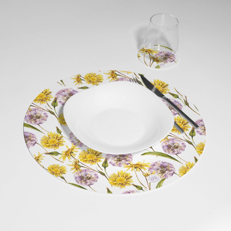 Kit 6 sottopiatti e 6 sottobicchieri “Fiori a Primavera”, Collezione Kit sottopiatti con sottobicchieri - Le Tavole di Luisa