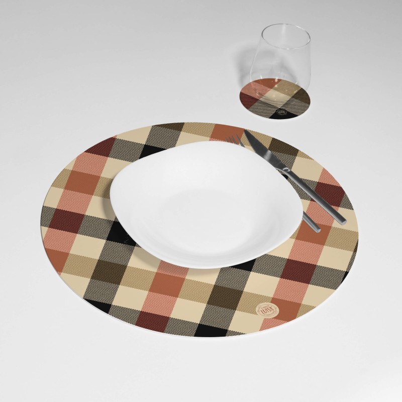 Kit 6 sottopiatti e 6 sottobicchieri “Scacchi e Pied de Poule”, Collezione Kit sottopiatti con sottobicchieri - Le Tavole di