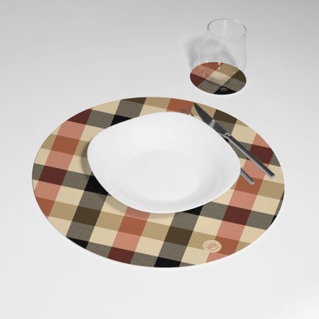 Kit 6 sottopiatti e 6 sottobicchieri “Scacchi e Pied de Poule”, Collezione Kit sottopiatti con sottobicchieri - Le Tavole di