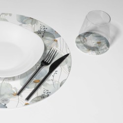 Kit 6 sottopiatti e 6 sottobicchieri “Margherite e fili dorati”, Collezione Kit sottopiatti con sottobicchieri - Le Tavole