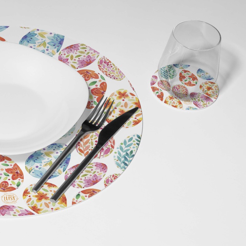 Kit 6 sottopiatti e 6 sottobicchieri “Uova Decorate”, Collezione Kit sottopiatti con sottobicchieri - Le Tavole di Luisa
