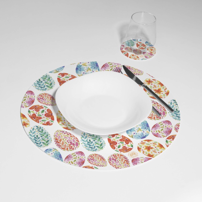 Kit 6 sottopiatti e 6 sottobicchieri “Uova Decorate”, Collezione Kit sottopiatti con sottobicchieri - Le Tavole di Luisa