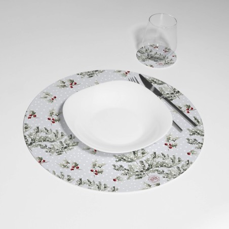 Kit 6 sottopiatti e 6 sottobicchieri "Neve tra i rami”, Collezione Kit sottopiatti con sottobicchieri - Le Tavole di Luisa