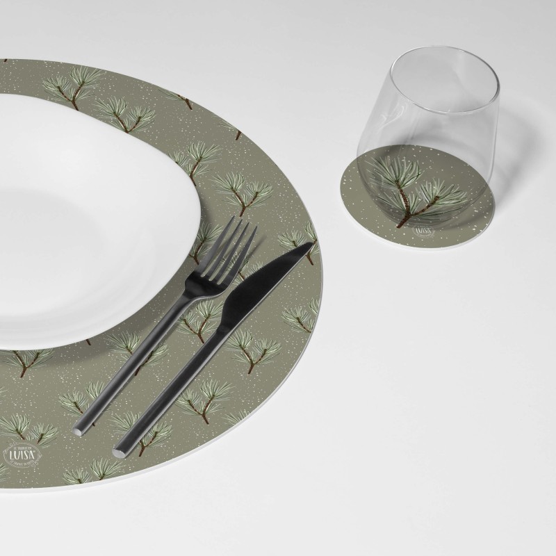 Kit 6 sottopiatti e 6 sottobicchieri "Rametti invernali”, Collezione Kit sottopiatti con sottobicchieri - Le Tavole di Luisa