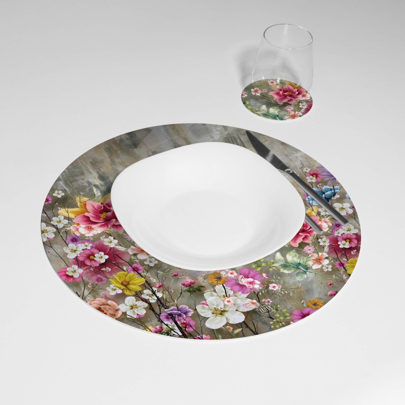 Kit 6 sottopiatti e 6 sottobicchieri “Giardino Fiorito”, Collezione Kit sottopiatti con sottobicchieri - Le Tavole di Luisa