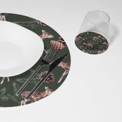 Kit 6 sottopiatti e 6 sottobicchieri “Incanto del bosco”, Collezione Kit sottopiatti con sottobicchieri - Le Tavole di Luisa