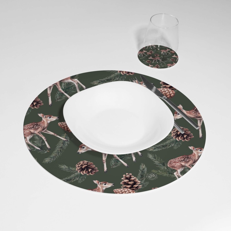 Kit 6 sottopiatti e 6 sottobicchieri “Incanto del bosco”, Collezione Kit sottopiatti con sottobicchieri - Le Tavole di Luisa